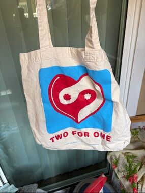 Two For One Graphic Canvas Tote - Red & Blue Heart Design